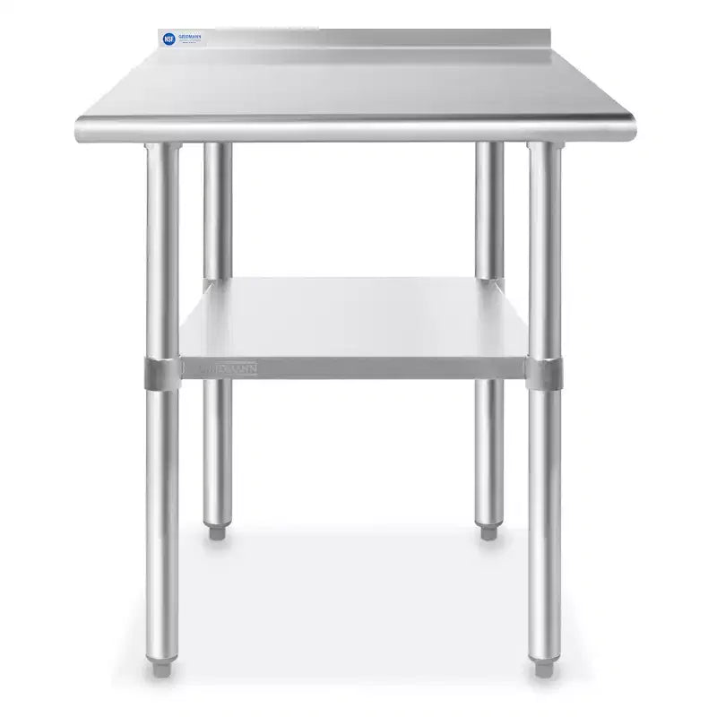 Table de travail et de préparation de cuisine commerciale en acier inoxydable NSF avec dosseret et étagère inférieure