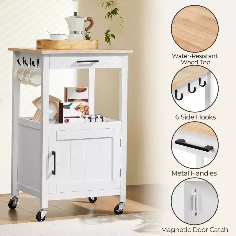 Dessertes de cuisine roulantes avec étagère ouverte et placard de rangement