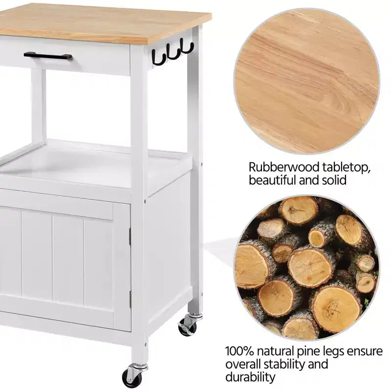 Dessertes de cuisine roulantes avec étagère ouverte et placard de rangement