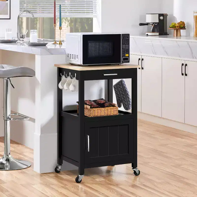 Dessertes de cuisine roulantes avec étagère ouverte et placard de rangement