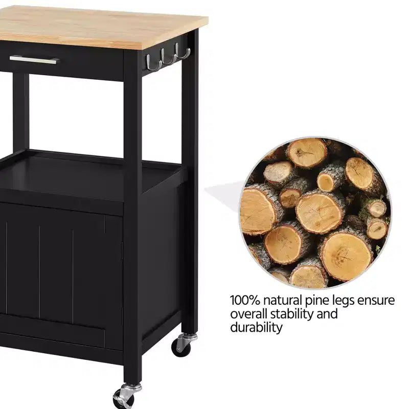 Dessertes de cuisine roulantes avec étagère ouverte et placard de rangement