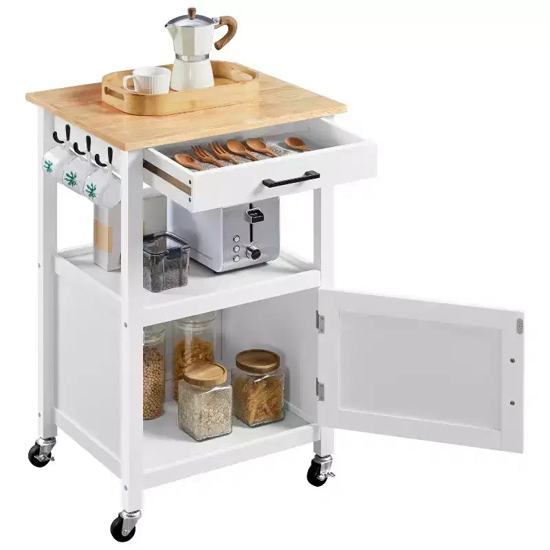 Dessertes de cuisine roulantes avec étagère ouverte et placard de rangement