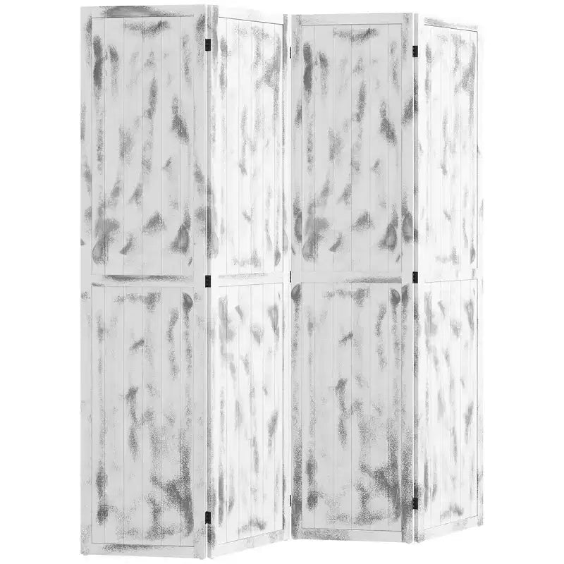 Paravent à 4 panneaux, 1,68 m de hauteur, motif grain de bois blanc