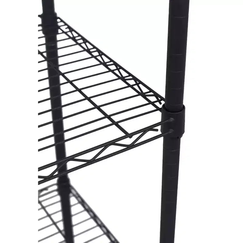 Étagère de rangement en fil métallique 5 niveaux, acier noir plat, usage intensif