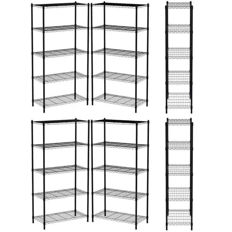 Étagère de rangement en fil métallique 5 niveaux, acier noir plat, usage intensif