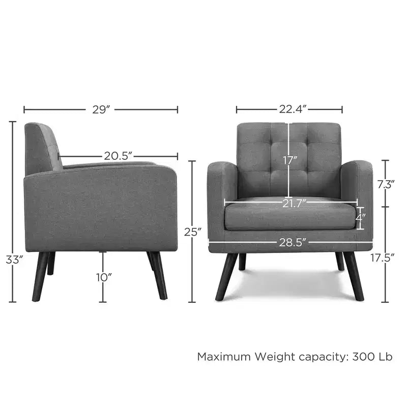 Fauteuil capitonné en tissu moderne avec pieds en bois d'hévéa Style Mid-Century