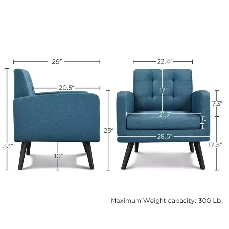 Fauteuil capitonné en tissu moderne avec pieds en bois d'hévéa Style Mid-Century