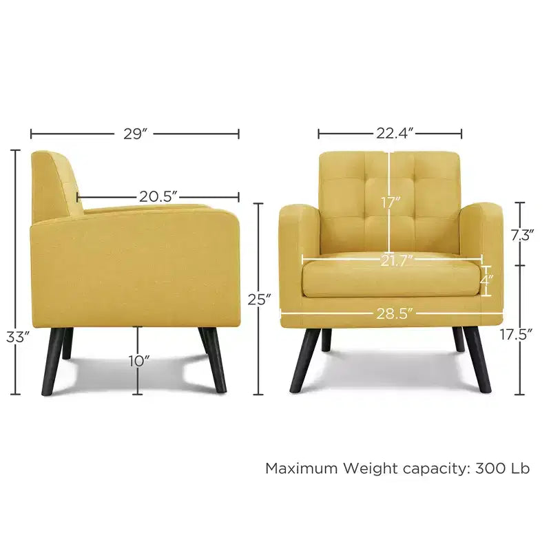 Fauteuil capitonné en tissu moderne avec pieds en bois d'hévéa Style Mid-Century