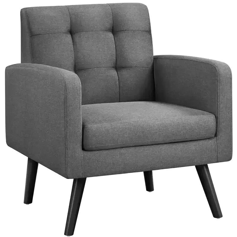 Fauteuil capitonné en tissu moderne avec pieds en bois d'hévéa Style Mid-Century