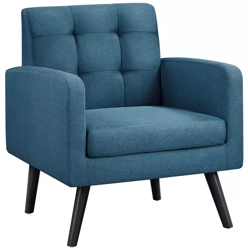 Fauteuil capitonné en tissu moderne avec pieds en bois d'hévéa Style Mid-Century