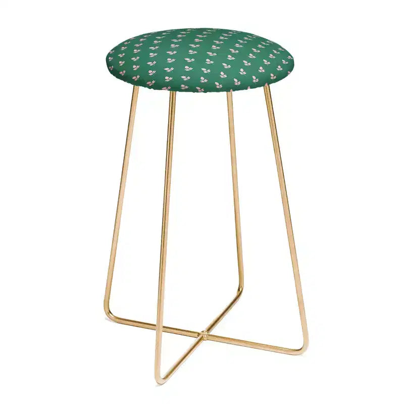 Tabouret de bar hauteur comptoir en feuille rose rétro, similicuir et cadre en acier