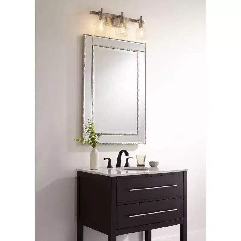 Miroir mural de courtoisie rectangulaire Cadre perlé couleur champagne Bord biseauté 27" de large