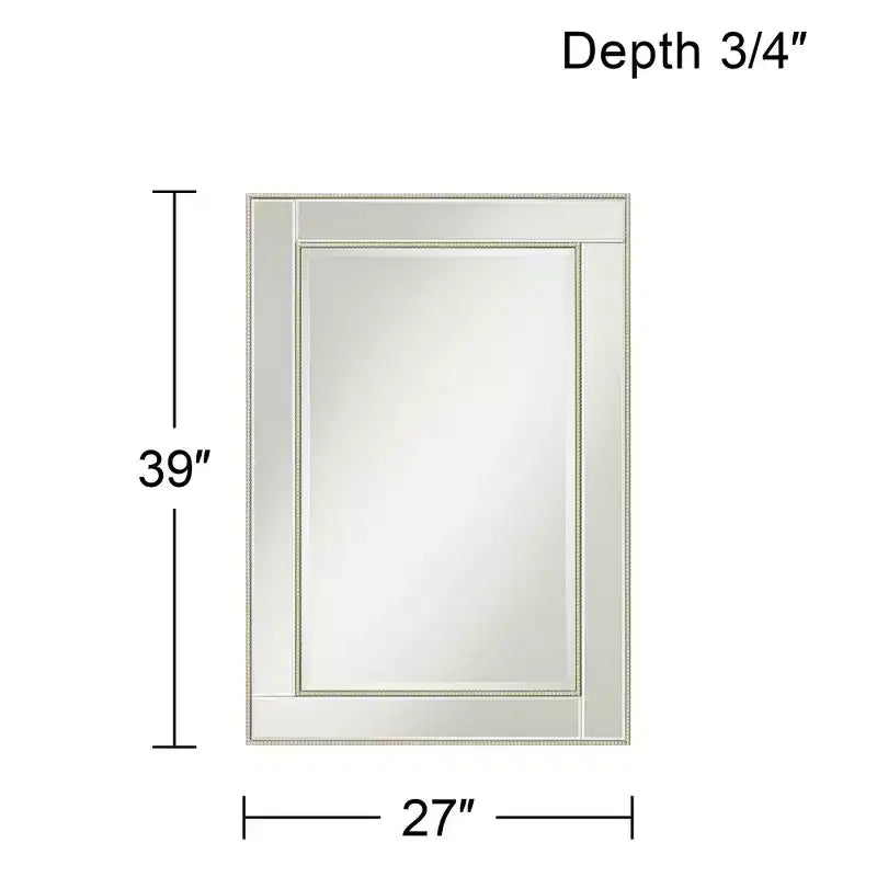 Miroir mural de courtoisie rectangulaire Cadre perlé couleur champagne Bord biseauté 27" de large