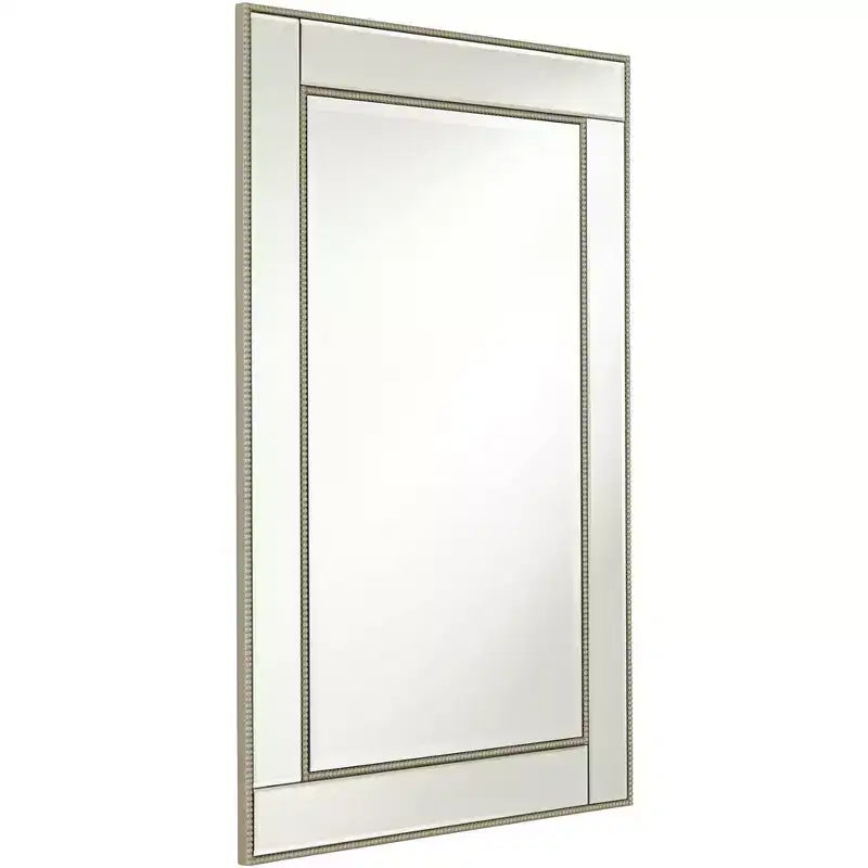 Miroir mural de courtoisie rectangulaire Cadre perlé couleur champagne Bord biseauté 27" de large