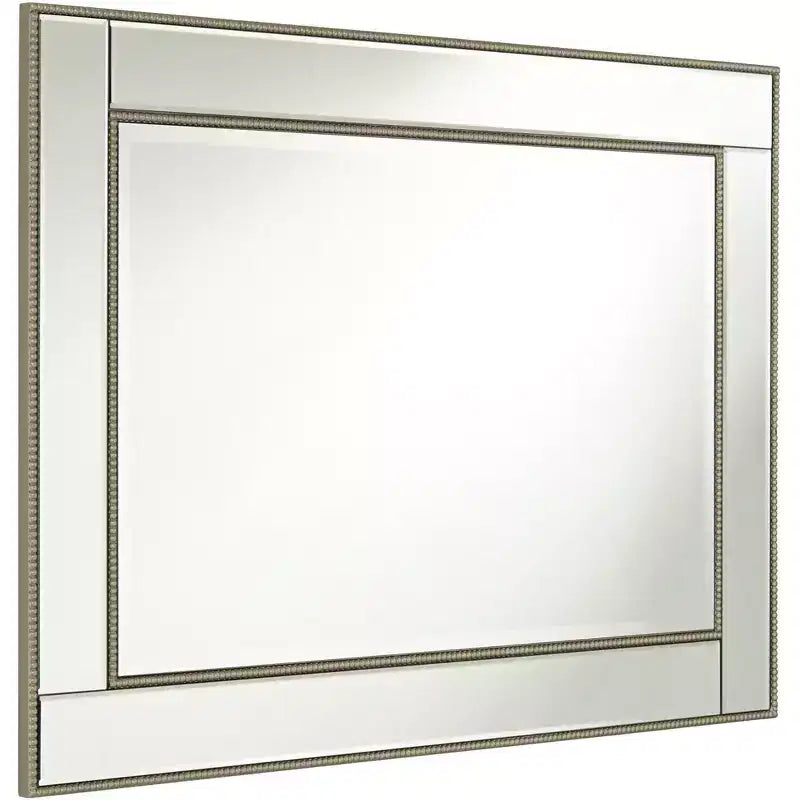 Miroir mural de courtoisie rectangulaire Cadre perlé couleur champagne Bord biseauté 27" de large