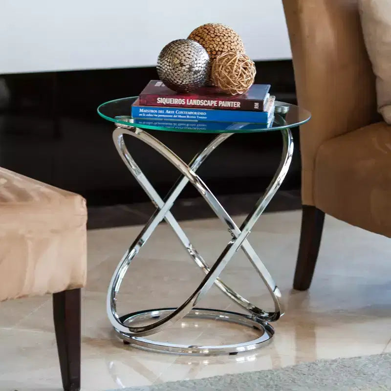 Table d'appoint ronde en verre trempé transparent de 20,5 po