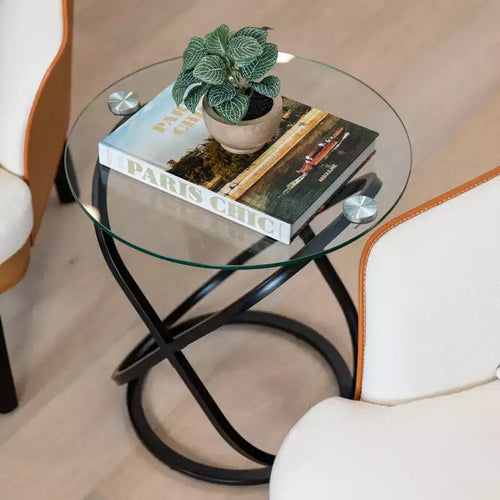 Table d'appoint ronde en verre trempé transparent de 20,5 po