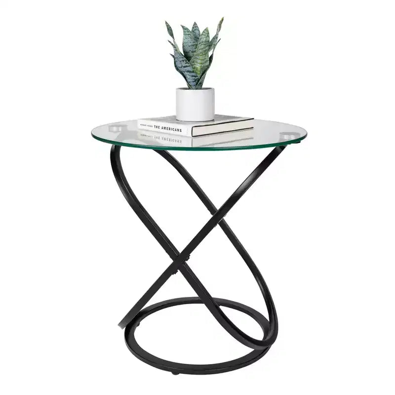Table d'appoint ronde en verre trempé transparent de 20,5 po