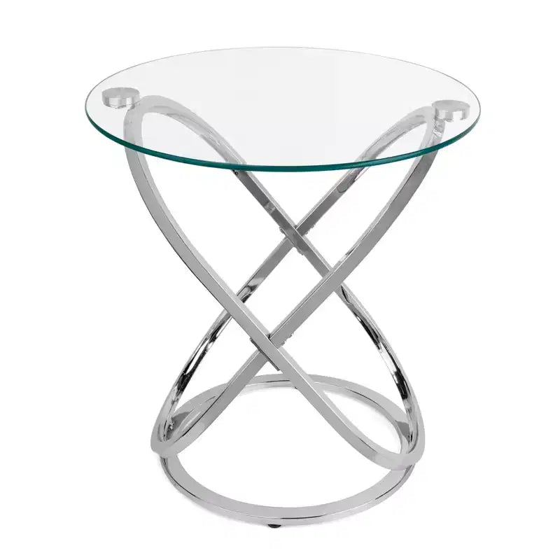 Table d'appoint ronde en verre trempé transparent de 20,5 po
