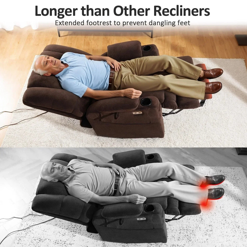 Fauteuil inclinable électrique double moteur grand et large MCombo avec massage et double chauffage pour personnes âgées de grande taille, tissu R7635