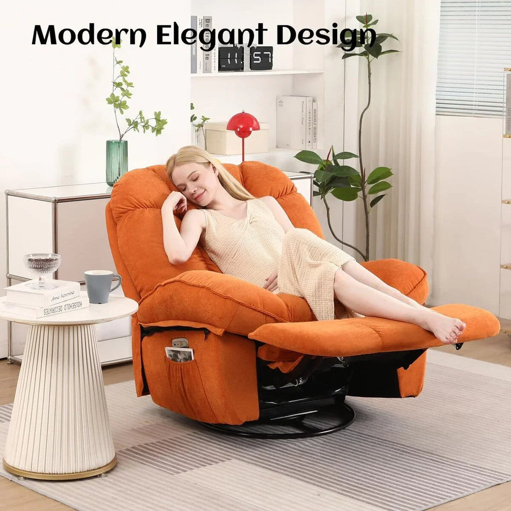Fauteuil inclinable pivotant XINMICS, Fauteuils inclinables à bascule de massage avec fonction chauffante, ports USB, USB-C et pochette latérale