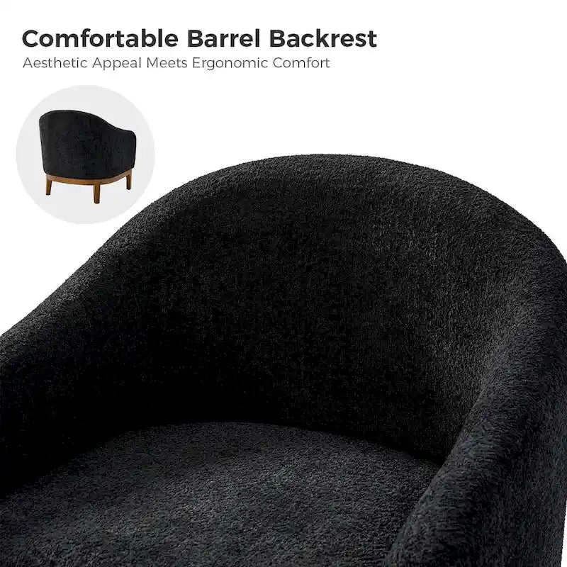 Fauteuil tonneau moderne Augus en bouclette avec pieds en bois massif par HULALA HOME