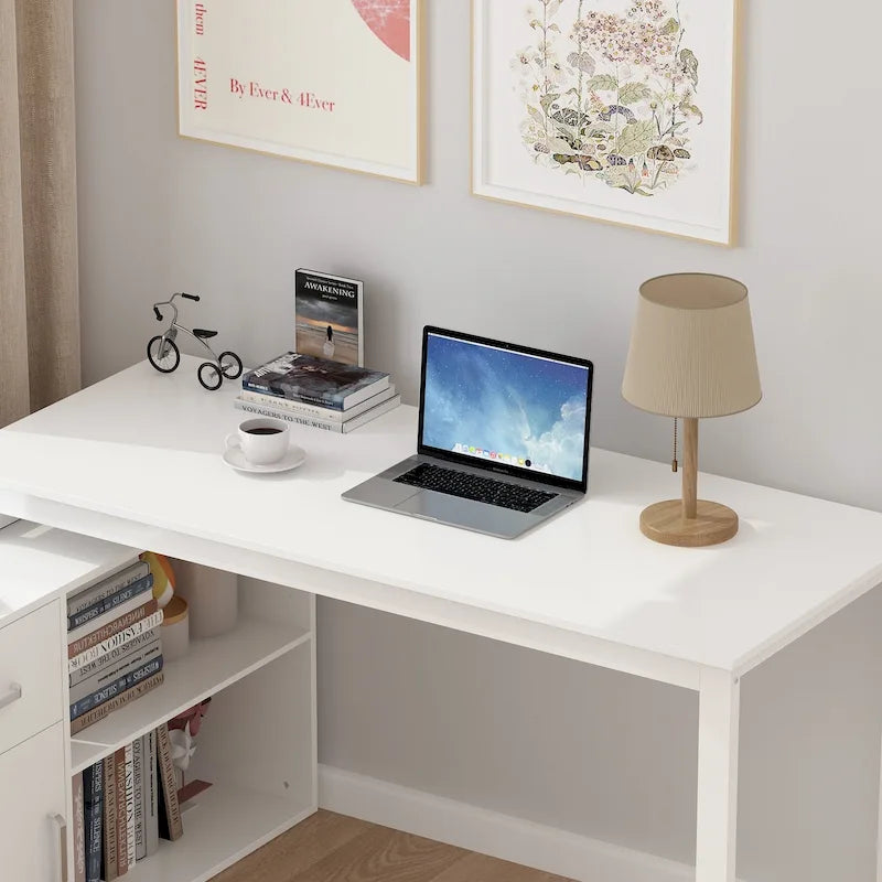 Bureau d'angle réversible blanc pivotant Bureau d'ordinateur