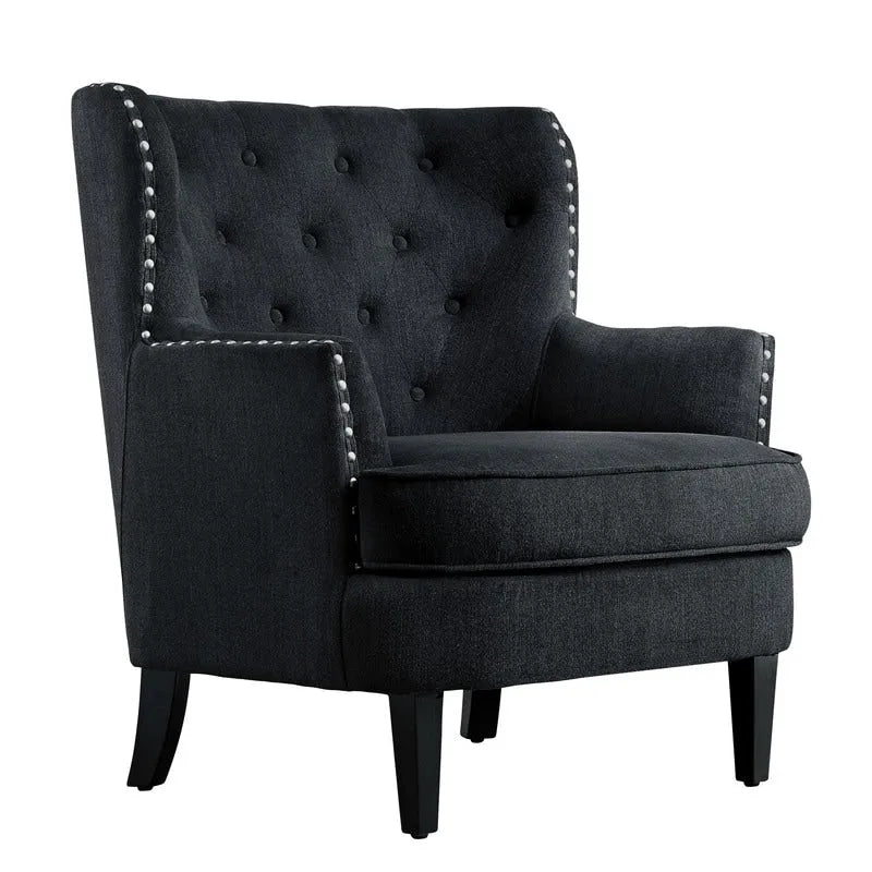 Moser Bay Mignon Fauteuil d'appoint à oreilles capitonné large de 76 cm en velours et lin