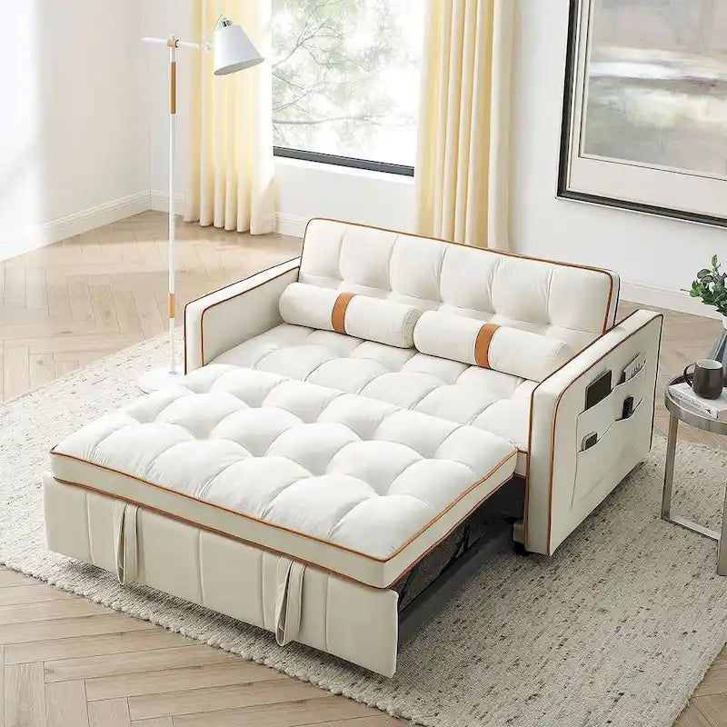 Canapé-lit multifonctionnel en velours avec dossier inclinable réglable et oreillers - N/A