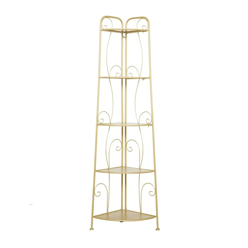 Étagère de Boulanger Pliable Haute à 5 Niveaux en Métal Décoratif pour Intérieur/Extérieur - Or ou Blanc - Roche River Decor