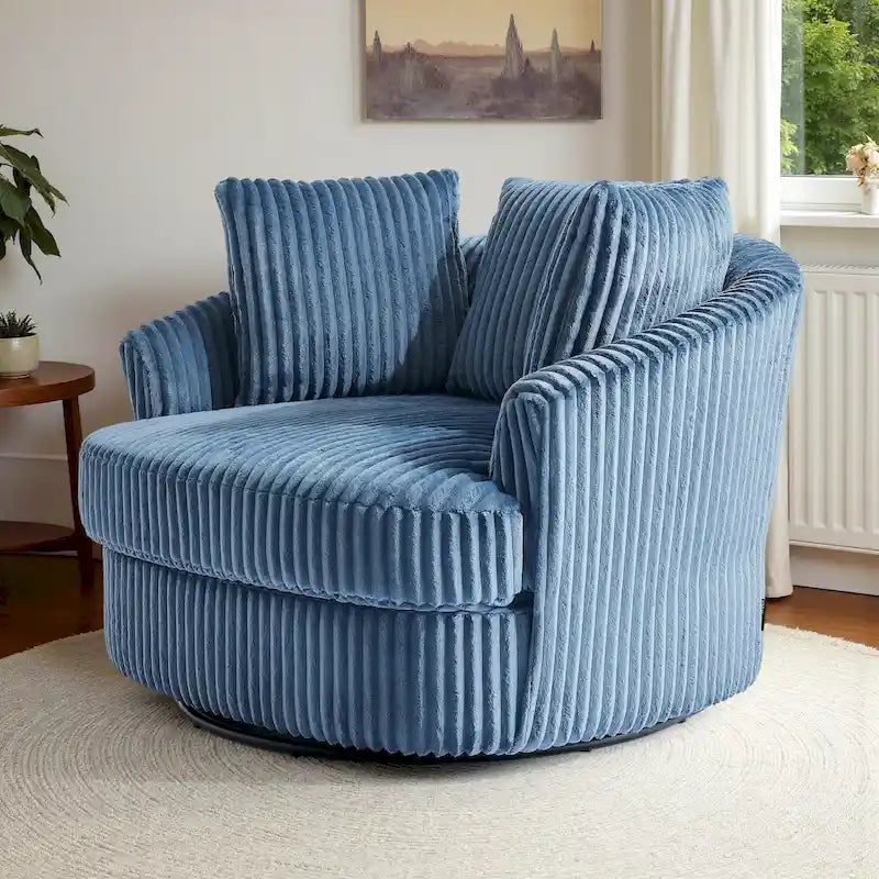 Fauteuil pivotant rond surdimensionné en velours côtelé avec accoudoirs encastrés 43 W