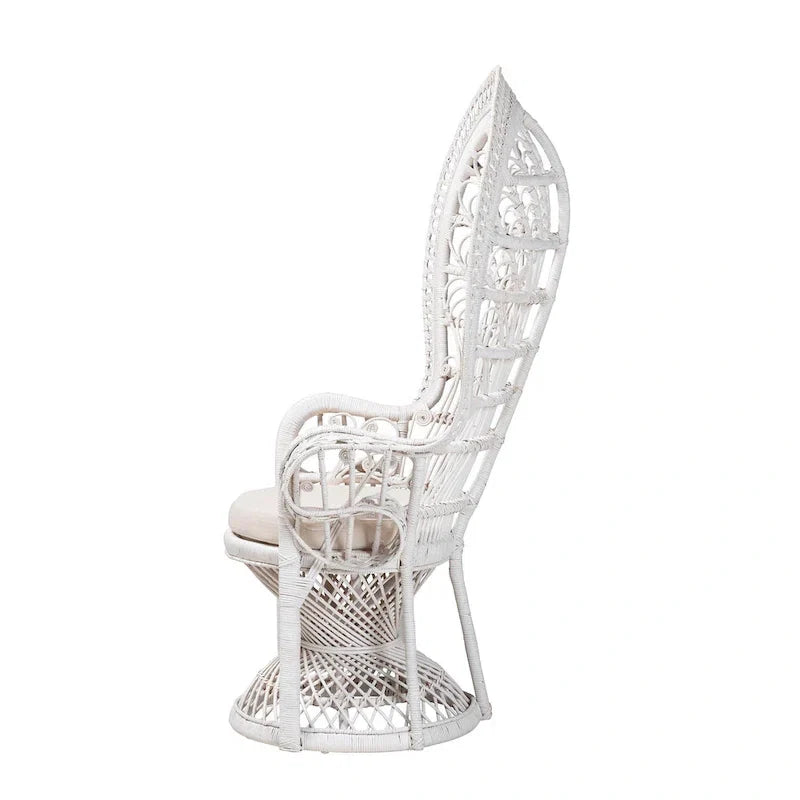Fauteuil Peacock en rotin naturel blanc bohème moderne