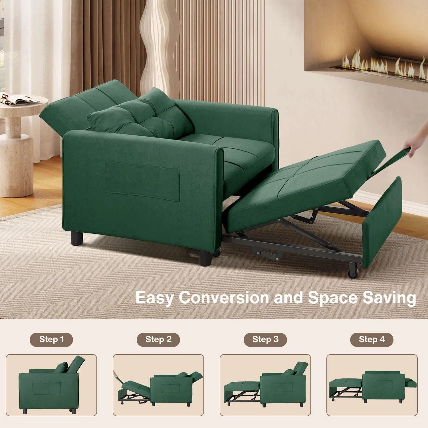 Canapé-lit convertible 3-en-1, Canapé-chaise dépliable, Lit pliant convertible pour salon