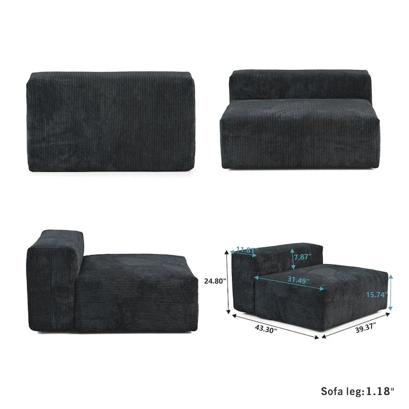 Grand canapé modulaire sectionnel en velours côtelé, en forme de U, 4 places avec 2 poufs et 5 oreillers