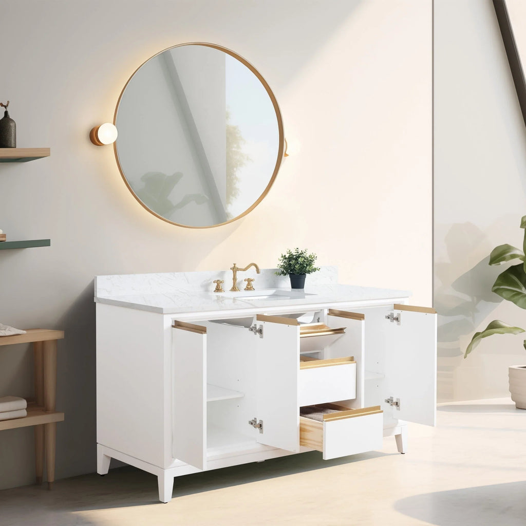 Meuble-lavabo Vanity Art avec évier en céramique et dessus en marbre reconstitué
