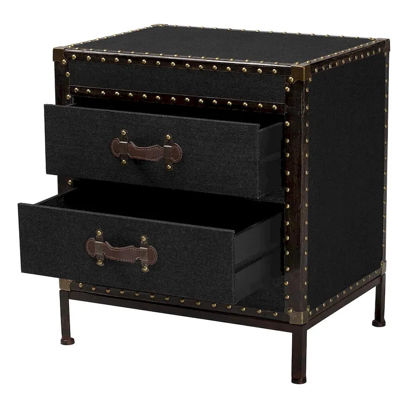 Table d'appoint/Malle de rangement en toile effet vieilli Laura
