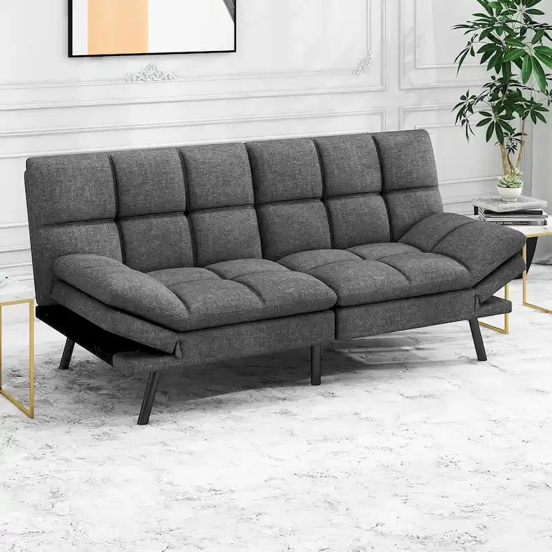 Canapé-lit futon en mousse à mémoire de forme convertible avec dossier inclinable réglable pour petits espaces