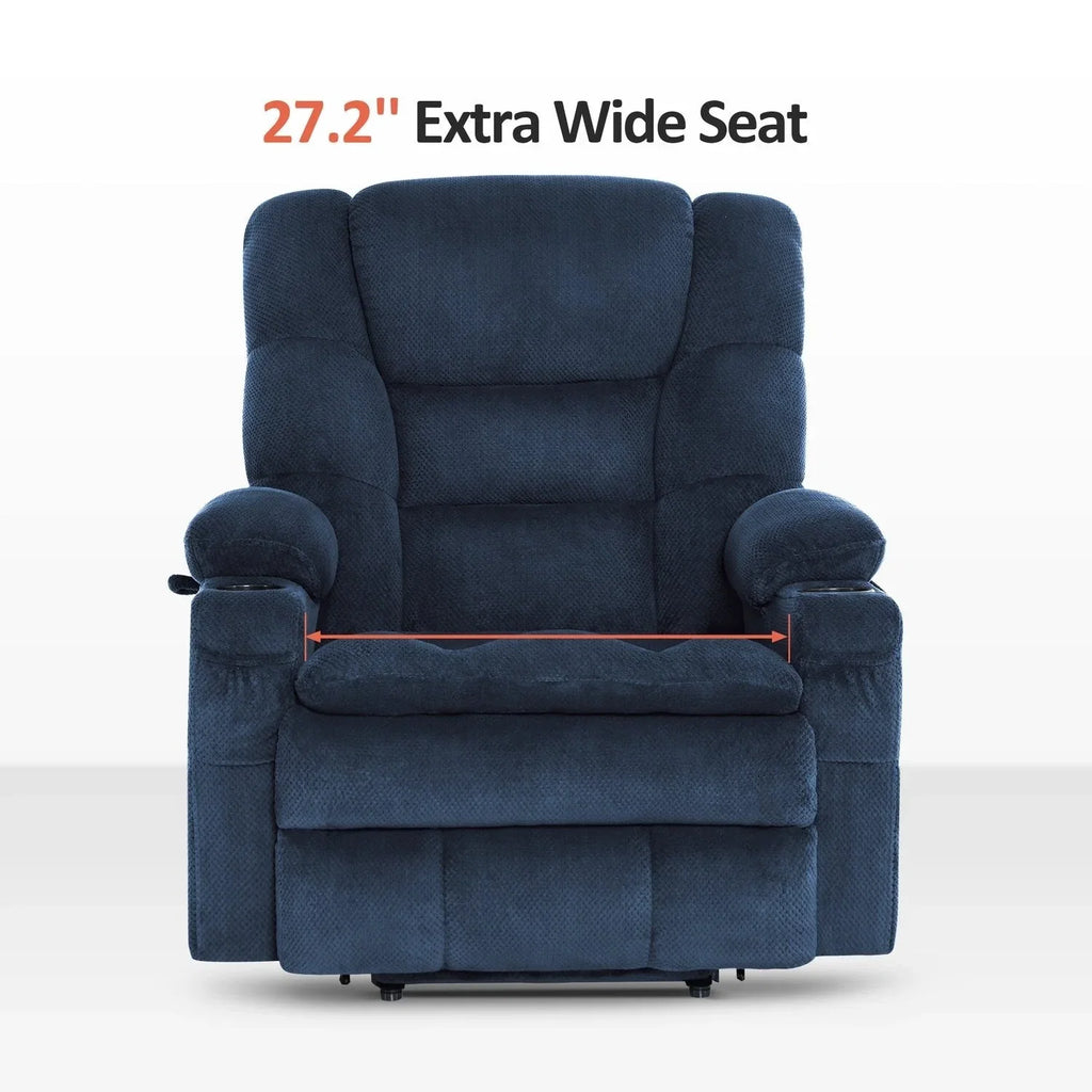 Fauteuil inclinable électrique double moteur grand et large MCombo avec massage et double chauffage pour personnes âgées de grande taille, tissu R7635