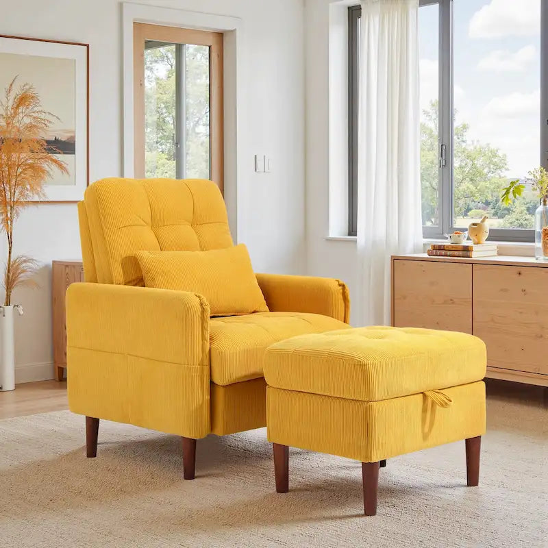 Fauteuil de salon moderne UIXE avec pouf de rangement et dossier réglable