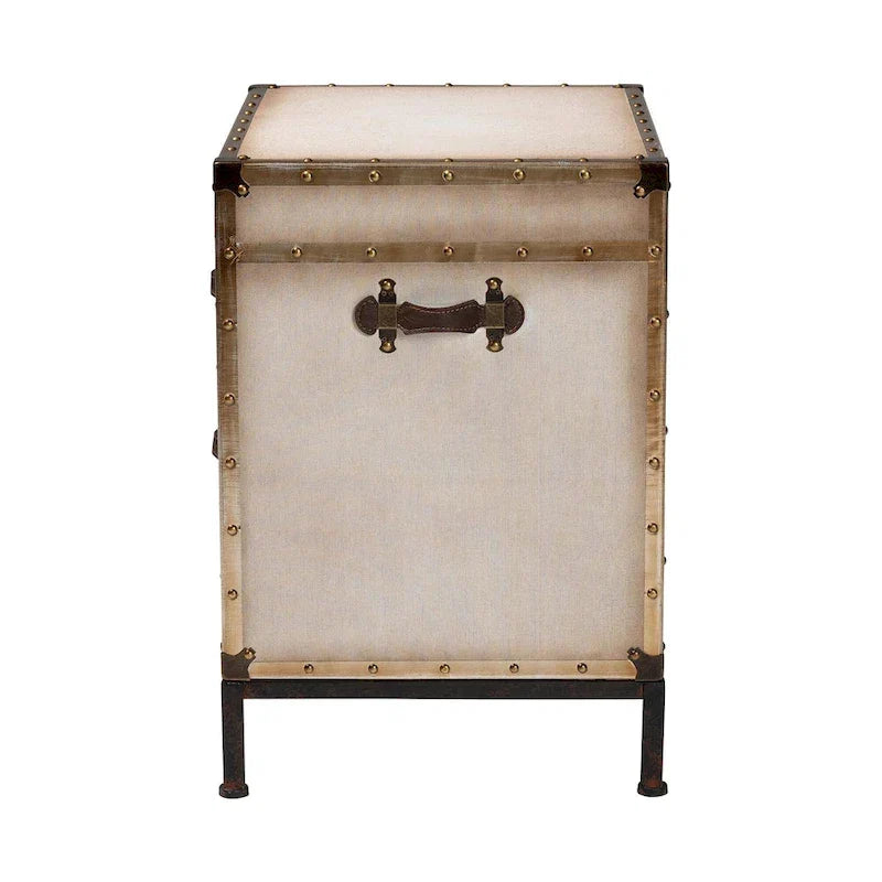 Table d'appoint/Malle de rangement en toile effet vieilli Laura