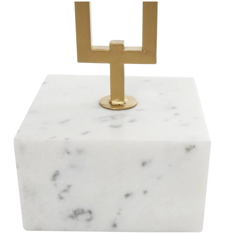 Table d'appoint géométrique en marbre avec support rectangulaire en métal doré - Blanc